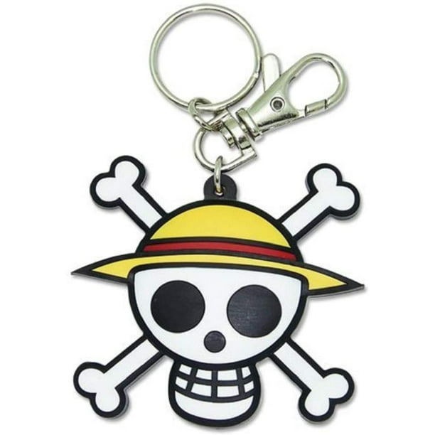 Anime One Piece Key Ring Luffy's Straw Hat Pirate Skull Steering Wheel keychain 